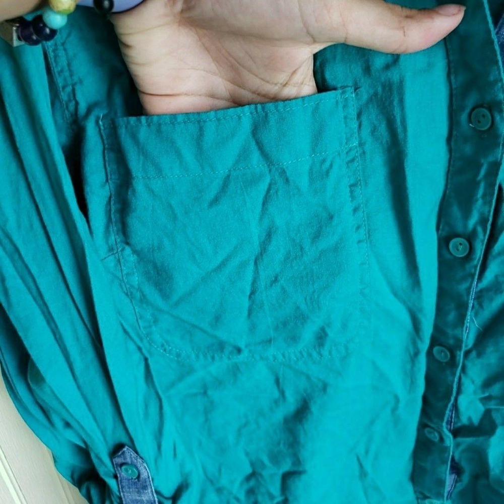 Style & Co Button Up Shirt Womens XL Green Collared Roll Tab Sleeve Top - Picture 5 of 9